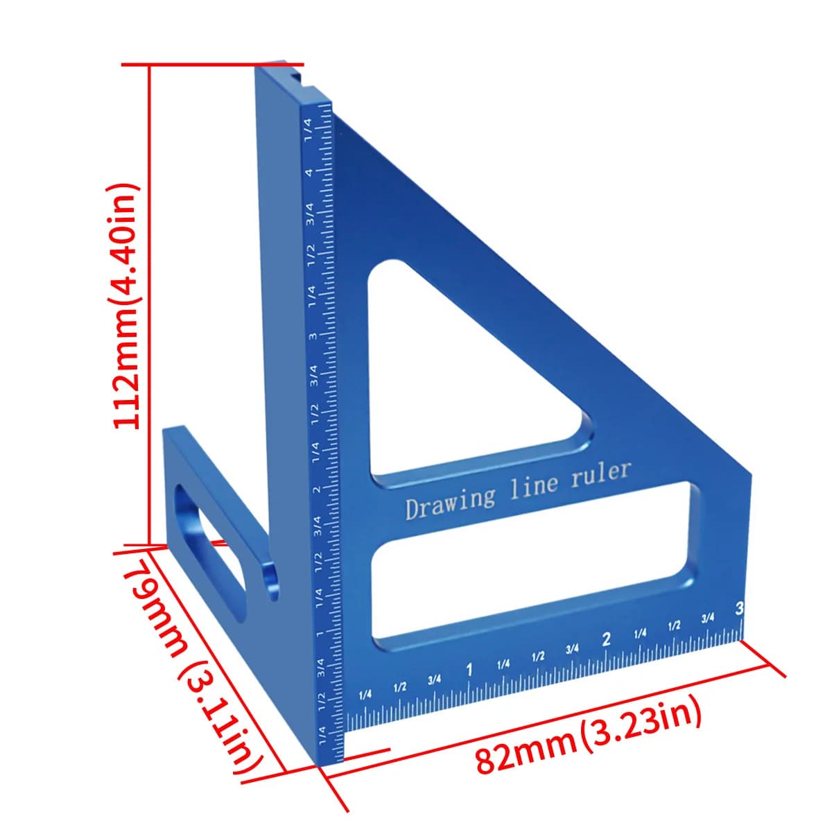 45/90 grādu alumīnija slīpās zāģēšanas trijstūra lineāls