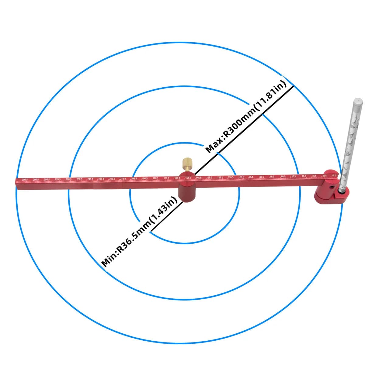 300 mm regulējams alumīnija cirkulis apļu zīmēšanai