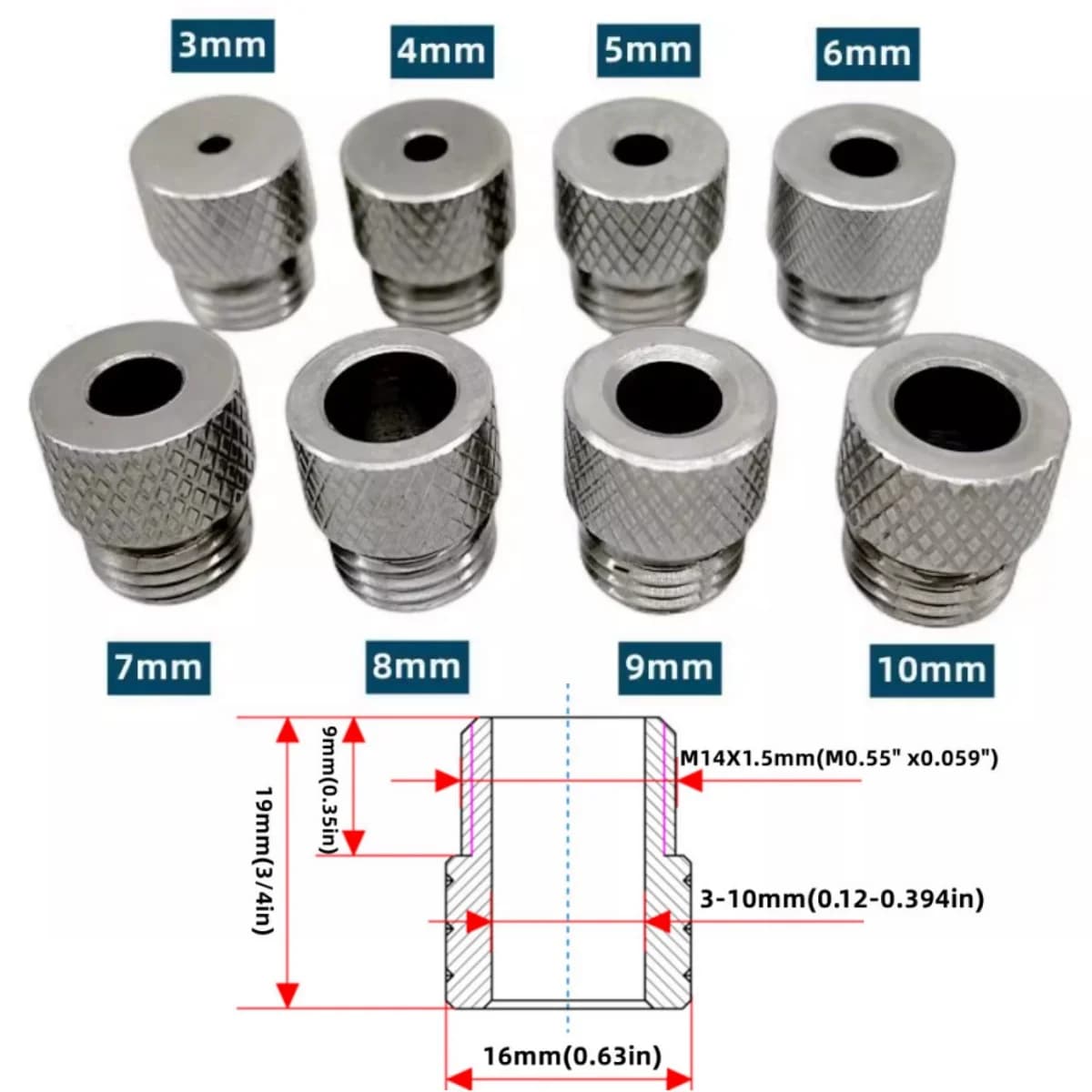Nerūsējošā tērauda urbšanas vadotnes buksas 3mm-10mm izmēri