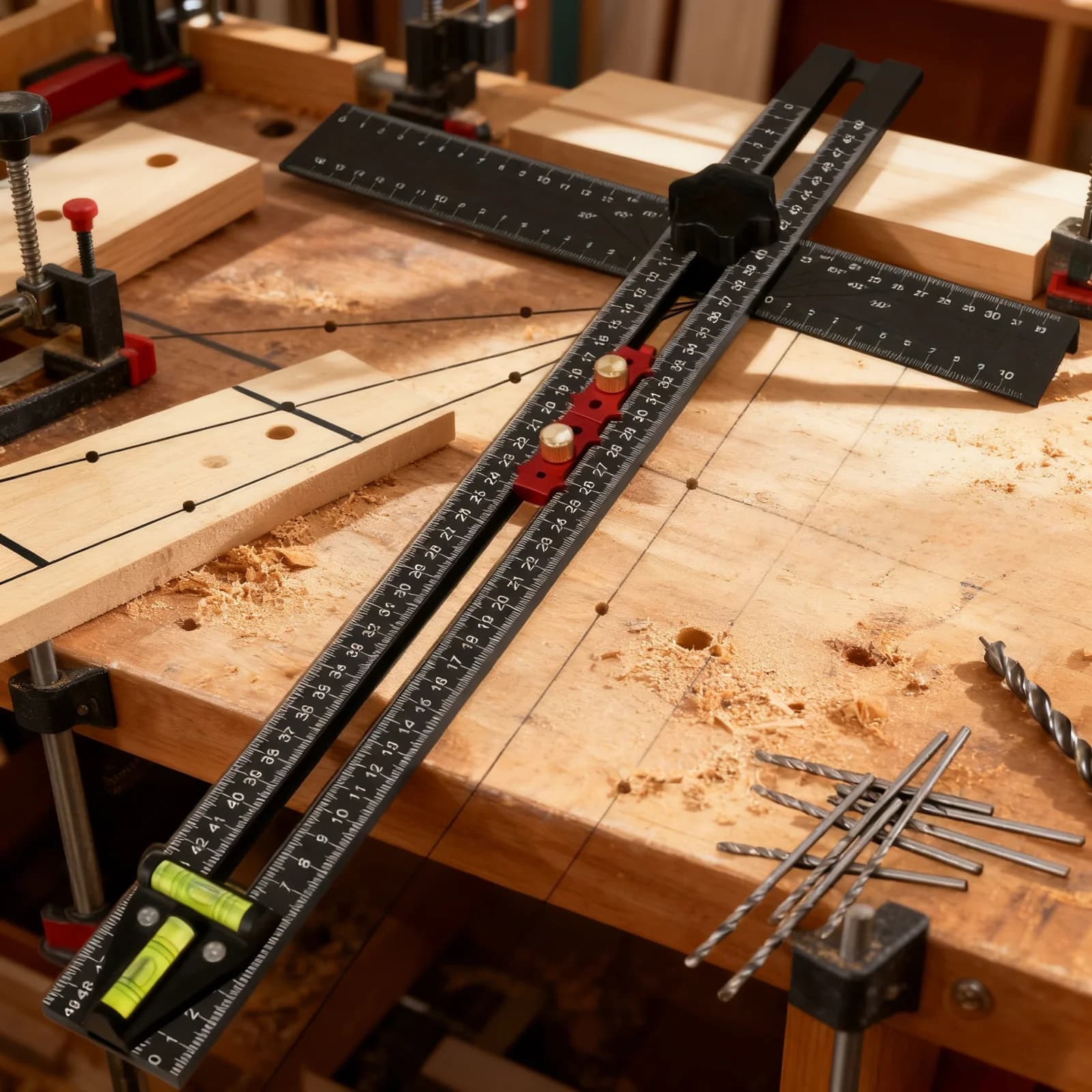 2-in-1 alumīnija T-lineāls un urbšanas šablons, 54 cm
