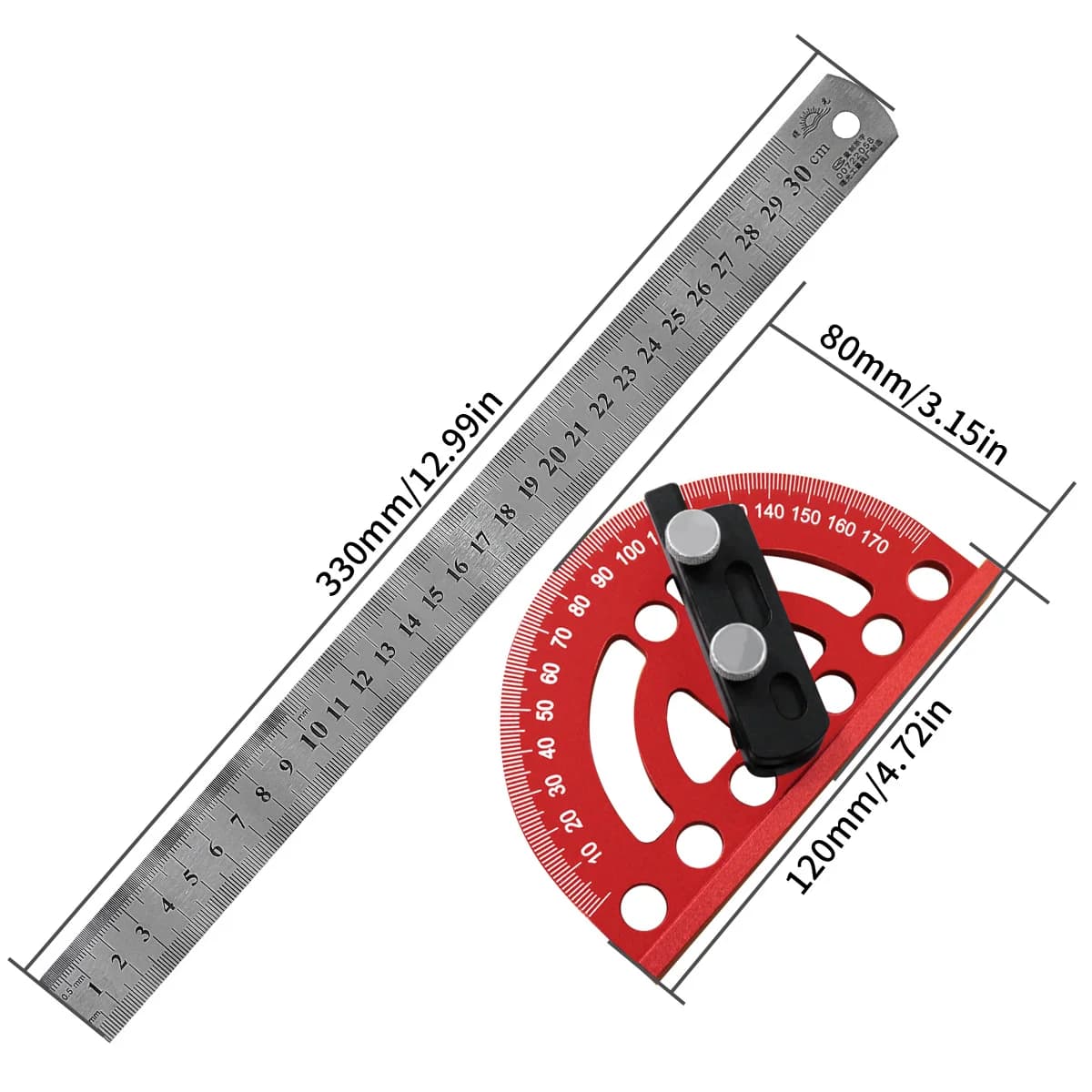 Alumīnija 180 grādu precīzs transportieris un marķieris